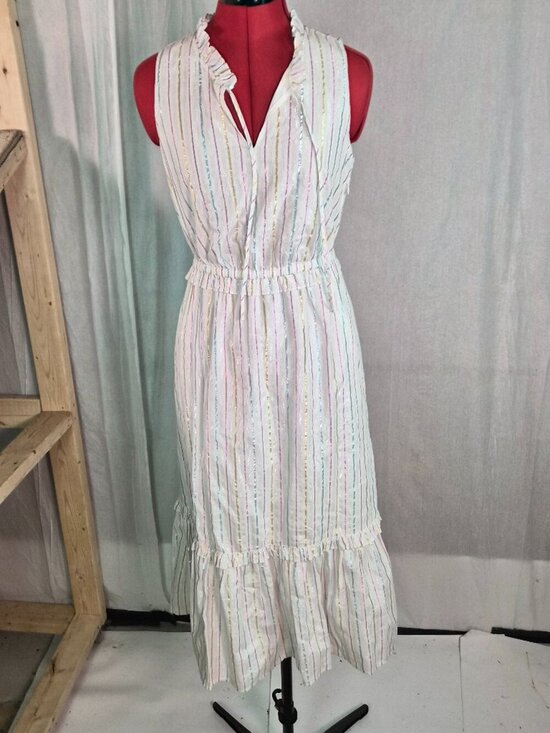 J. Crew Dresses & Skirts - J. Crew Shimmer Womrns Tie-front Midi Dress White Metallic Striped Size 2 G223